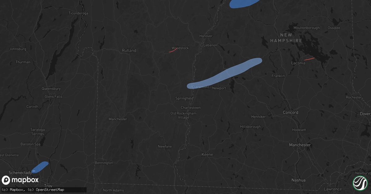 Hail map in Springfield, VT on June 18, 2026
