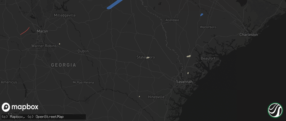 Hail map in Statesboro, GA on June 18, 2026