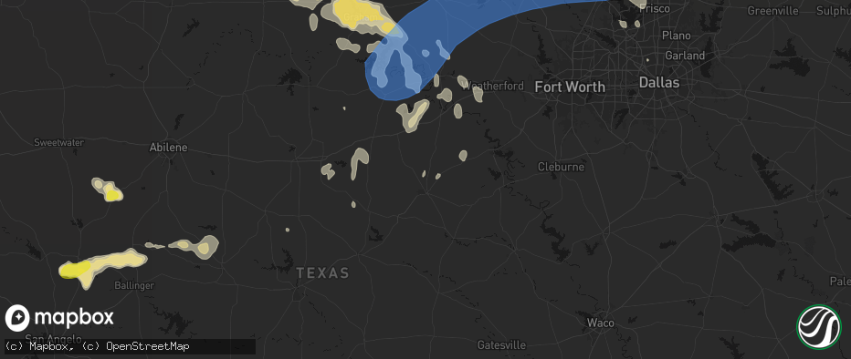 Hail map in Stephenville, TX on June 18, 2026