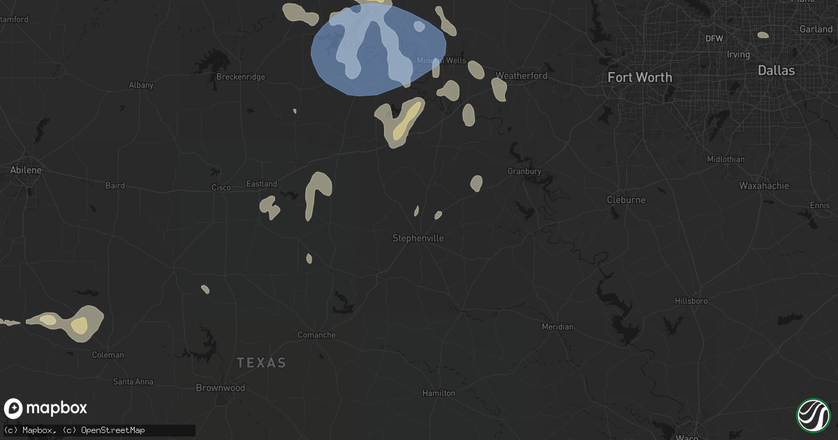 Hail map in Stephenville, TX on June 18, 2026