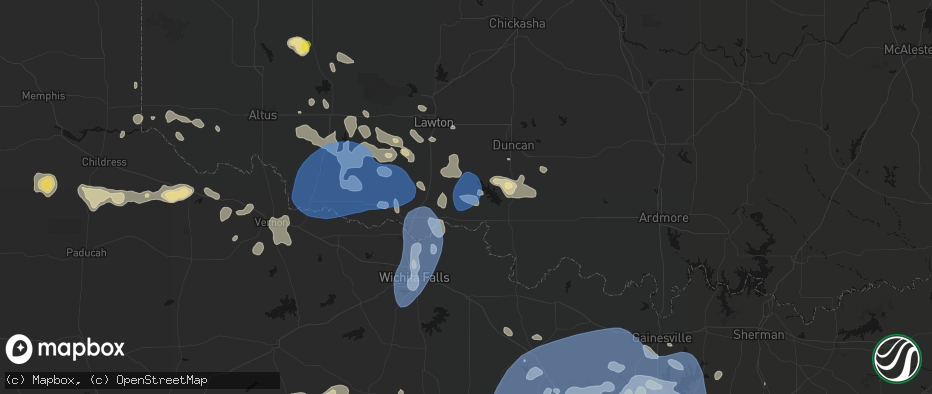 Hail map in Temple, OK on June 18, 2026