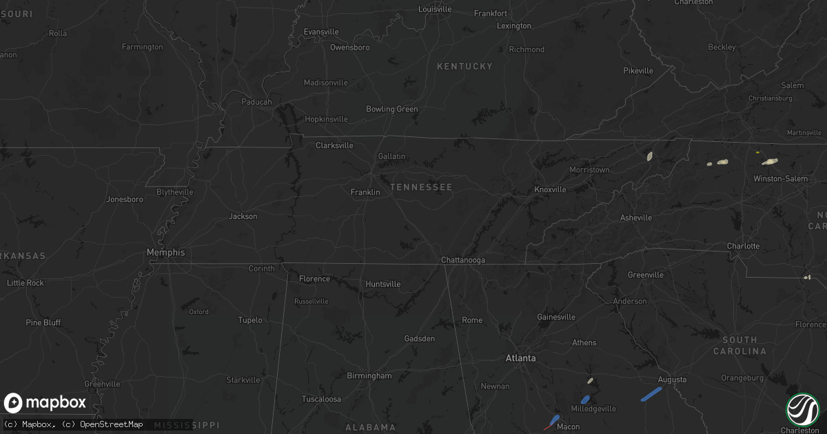 Hail map in Tennessee on June 18, 2026