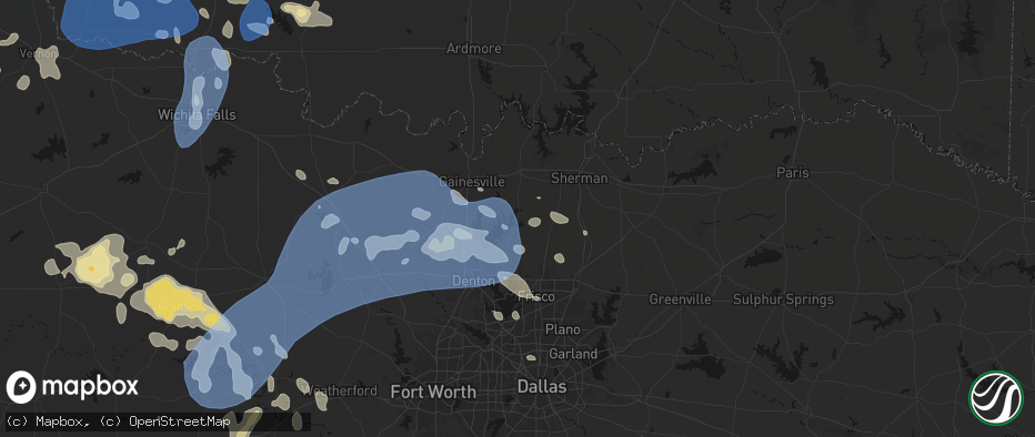 Hail map in Tioga, TX on June 18, 2026