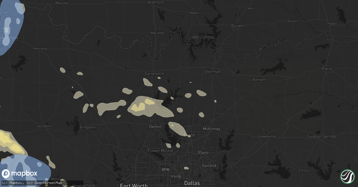 Hail map in Tioga, TX on June 18, 2026
