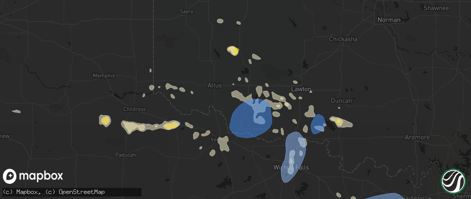 Hail map in Tipton, OK on June 18, 2026