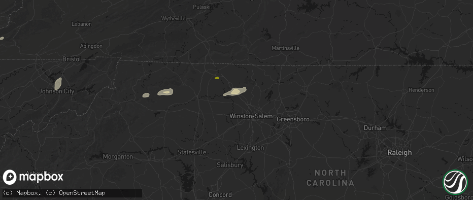 Hail map in Tobaccoville, NC on June 18, 2026