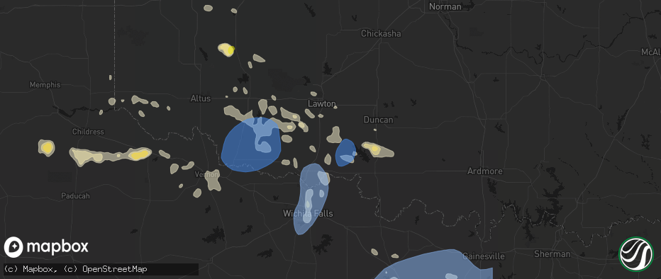 Hail map in Walters, OK on June 18, 2026