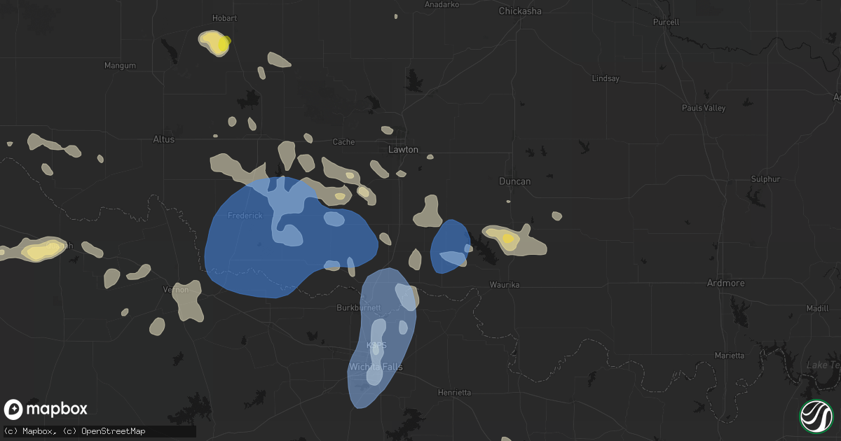 Hail map in Walters, OK on June 18, 2026