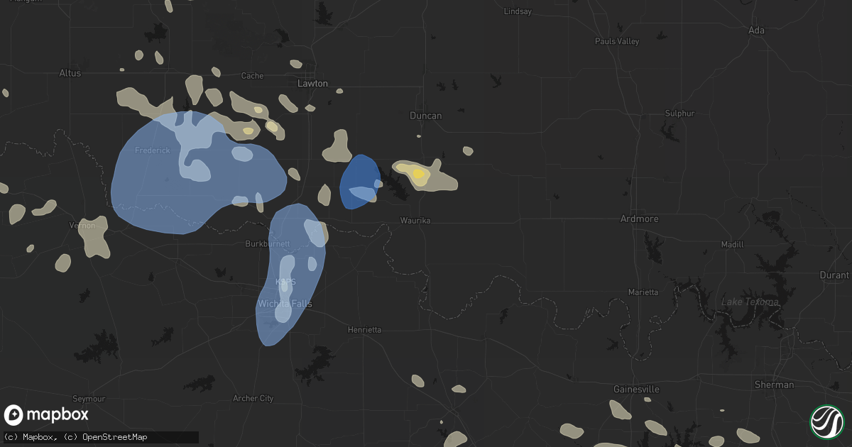 Hail map in Waurika, OK on June 18, 2026