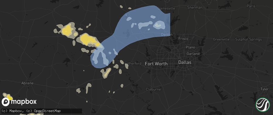 Hail map in Weatherford, TX on June 18, 2026