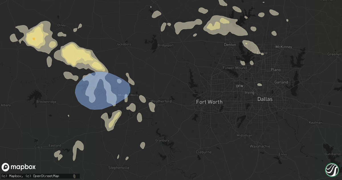 Hail map in Weatherford, TX on June 18, 2026