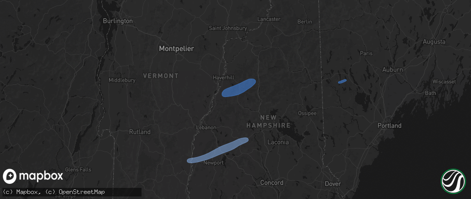 Hail map in Wentworth, NH on June 18, 2026