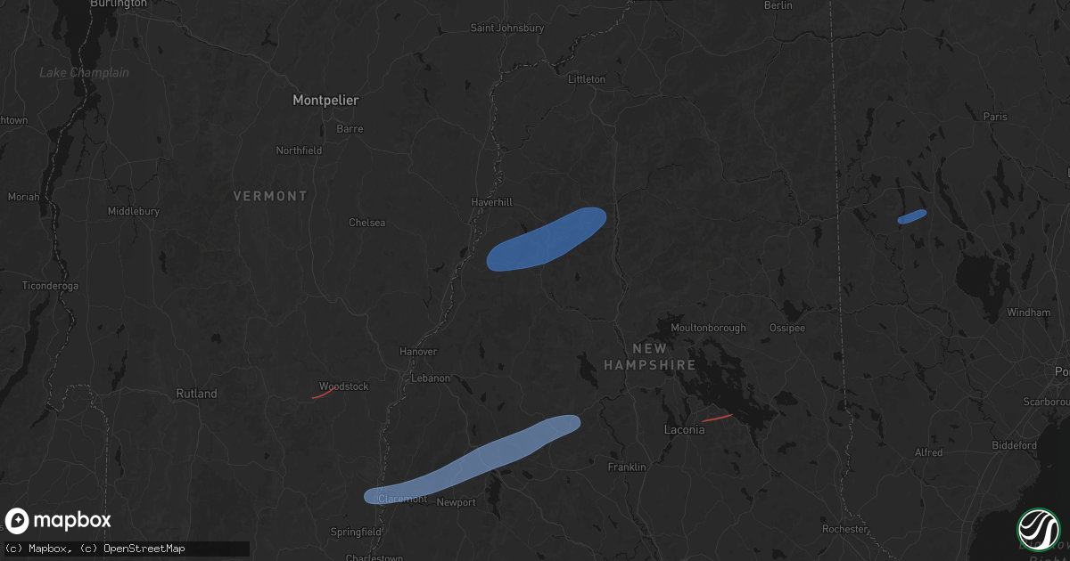 Hail map in Wentworth, NH on June 18, 2026