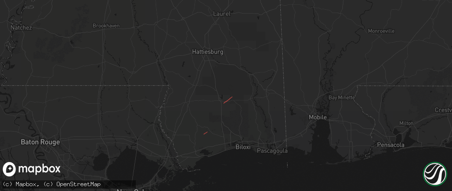 Hail map in Wiggins, MS on June 18, 2026