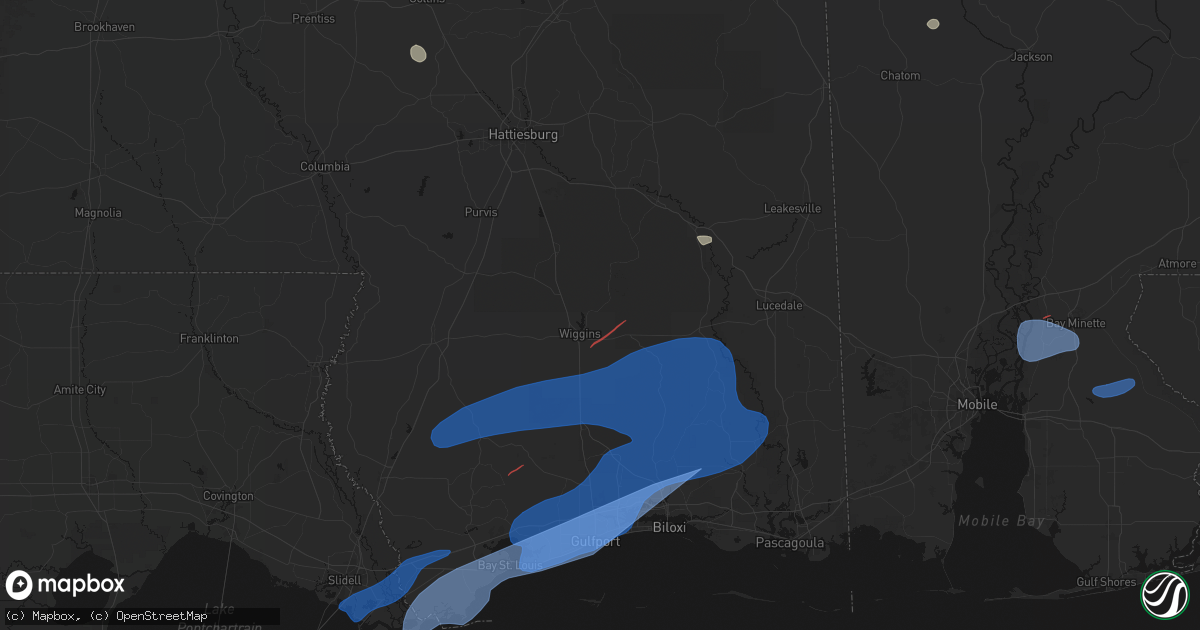 Hail map in Wiggins, MS on June 18, 2026