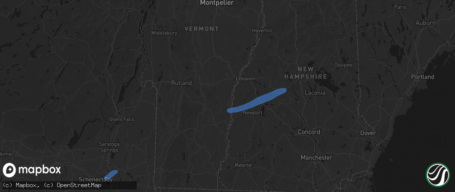 Hail map in Windsor, VT on June 18, 2026