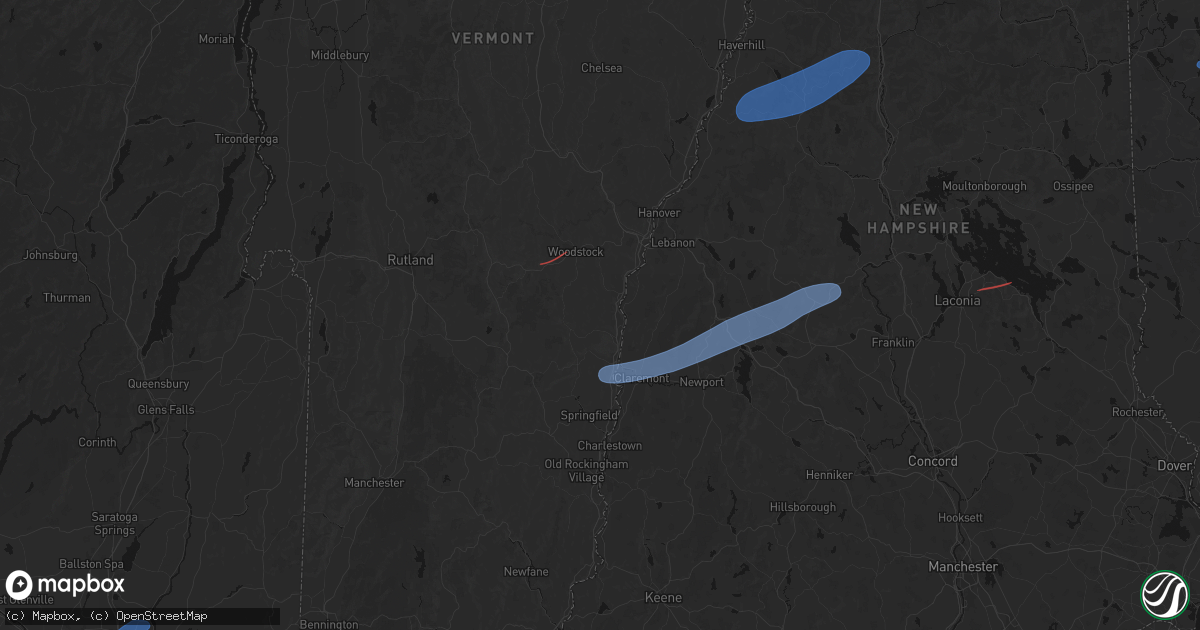 Hail map in Windsor, VT on June 18, 2026