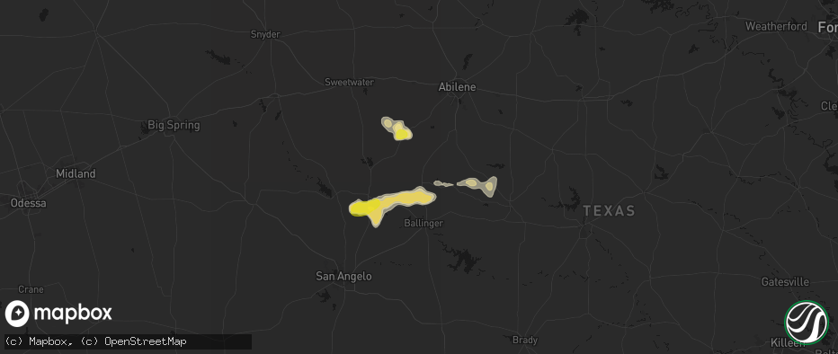 Hail map in Winters, TX on June 18, 2026