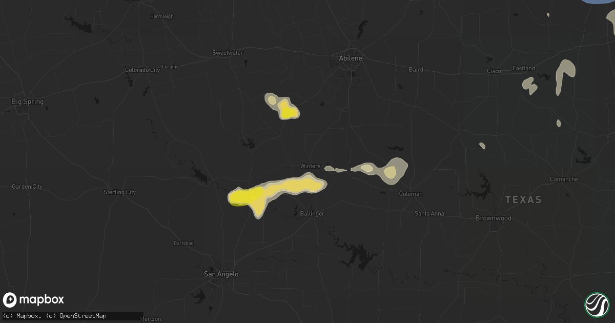 Hail map in Winters, TX on June 18, 2026