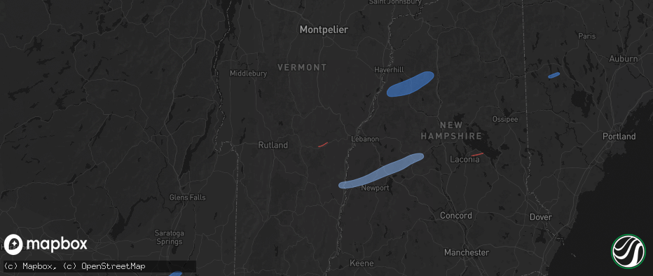 Hail map in Woodstock, VT on June 18, 2026