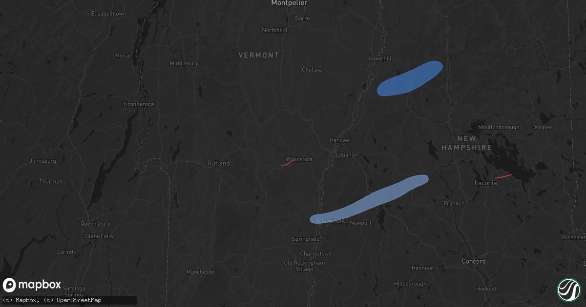 Hail map in Woodstock, VT on June 18, 2026