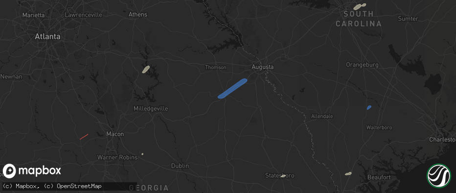 Hail map in Wrens, GA on June 18, 2026