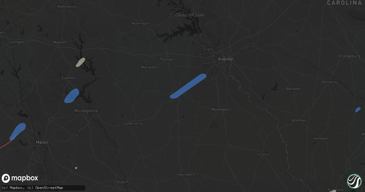 Hail map in Wrens, GA on June 18, 2026