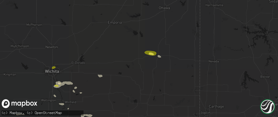 Hail map in Yates Center, KS on June 18, 2026