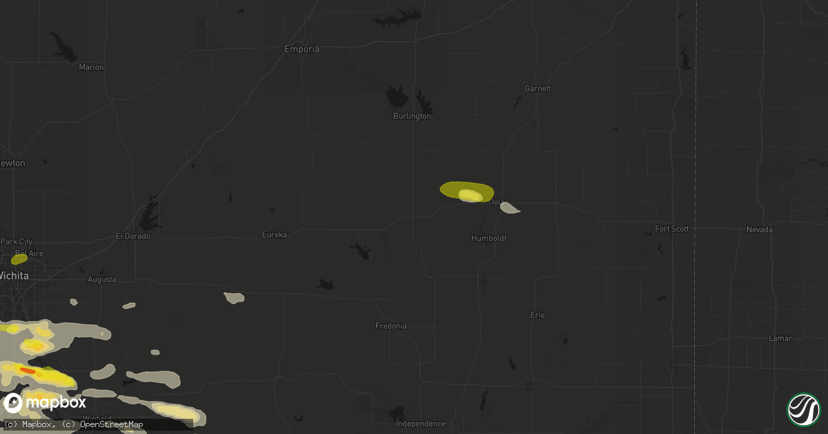 Hail map in Yates Center, KS on June 18, 2026