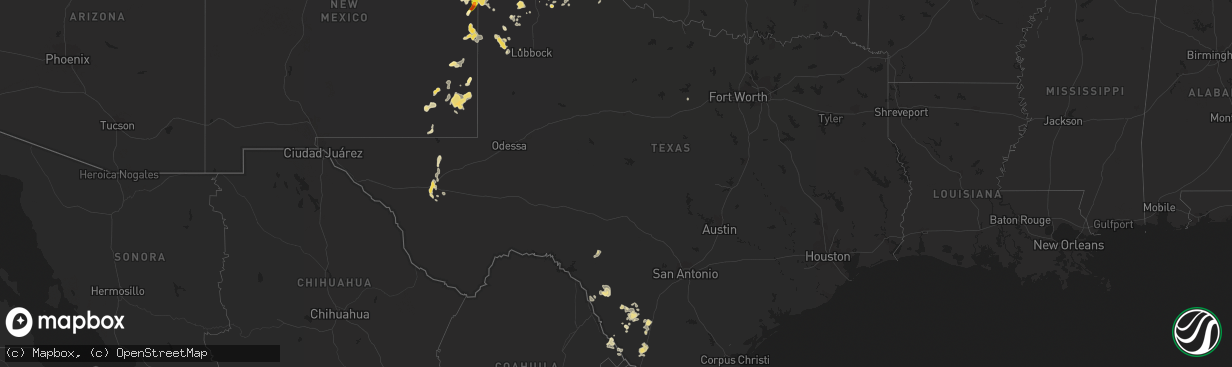 Hail map in Texas on June 19, 2014