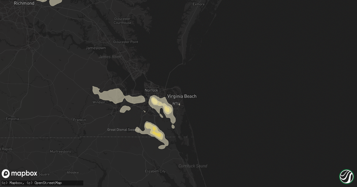 Hail map in Virginia Beach, VA on June 19, 2014