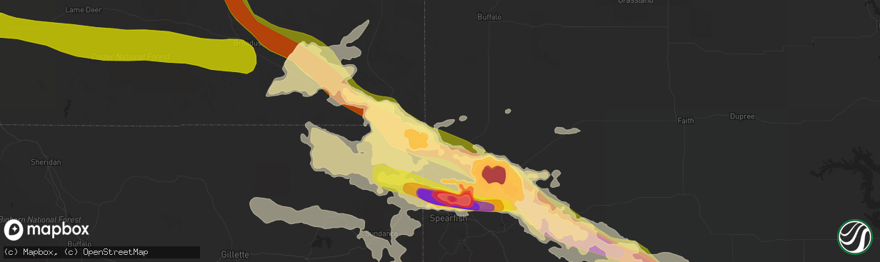 Hail map in Belle Fourche, SD on June 19, 2015