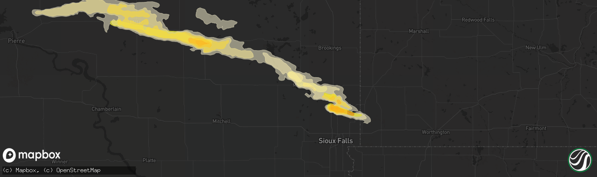 Hail map in Madison, SD on June 19, 2015