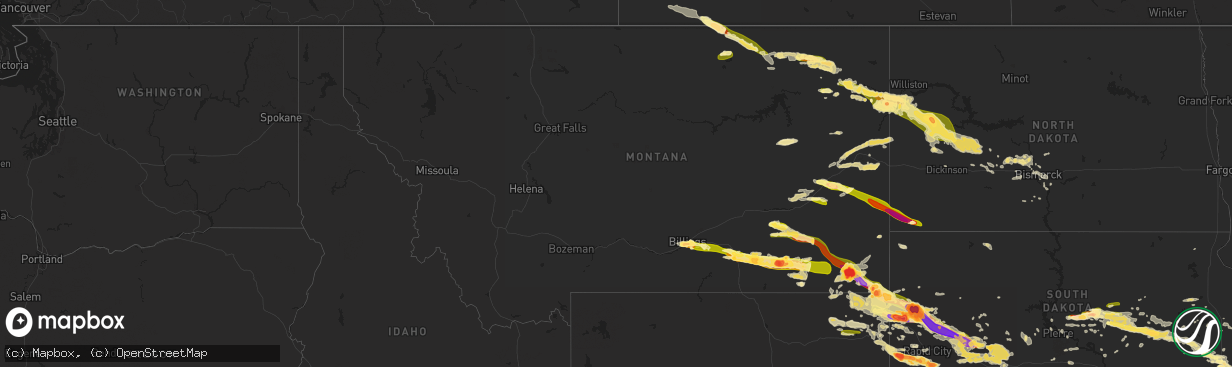 Hail map in Montana on June 19, 2015