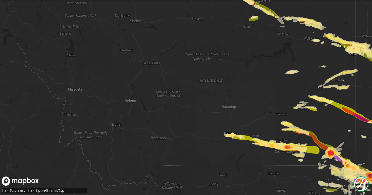 Hail map in Montana on June 19, 2015