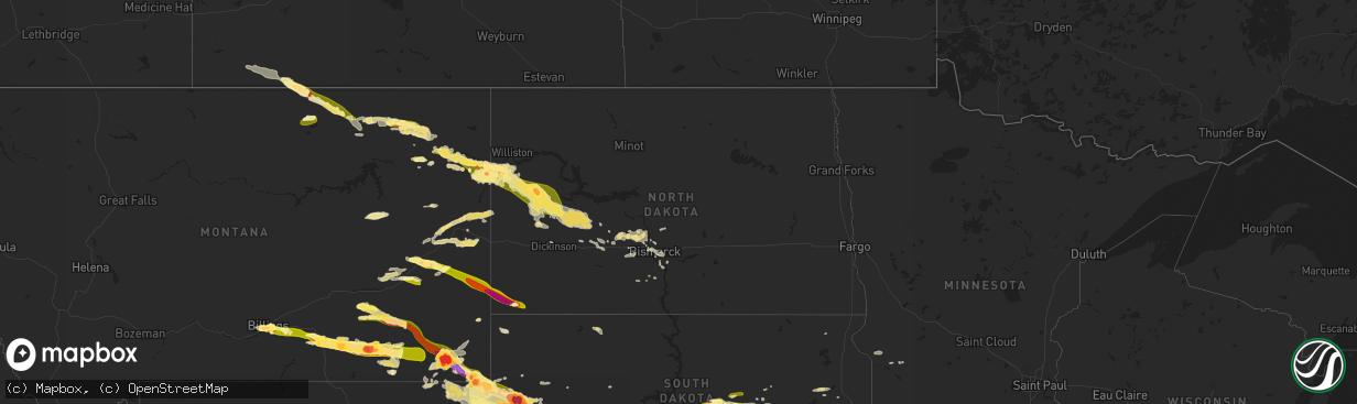 Hail map in North Dakota on June 19, 2015