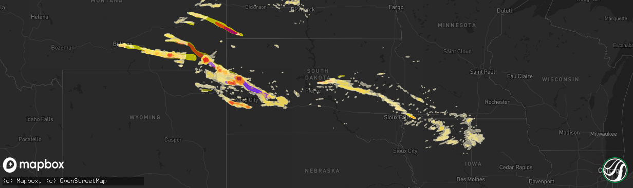 Hail map in South Dakota on June 19, 2015