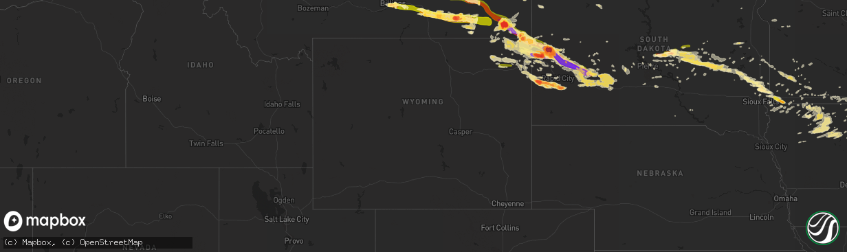 Hail map in Wyoming on June 19, 2015