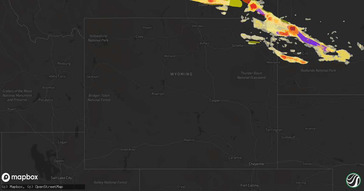Hail map in Wyoming on June 19, 2015