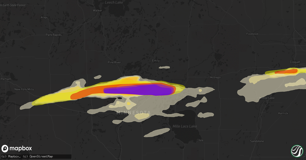 Hail map in Crosby, MN on June 19, 2016