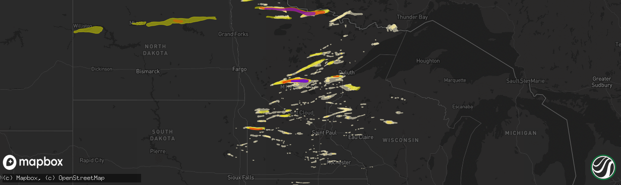 Hail map in Minnesota on June 19, 2016