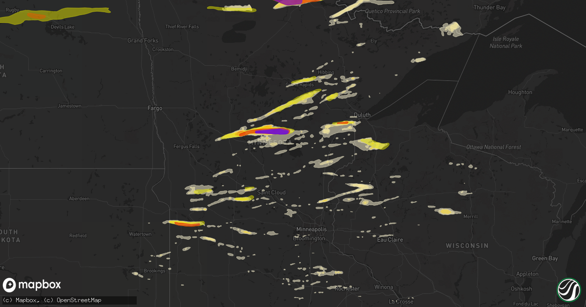 Hail map in Minnesota on June 19, 2016