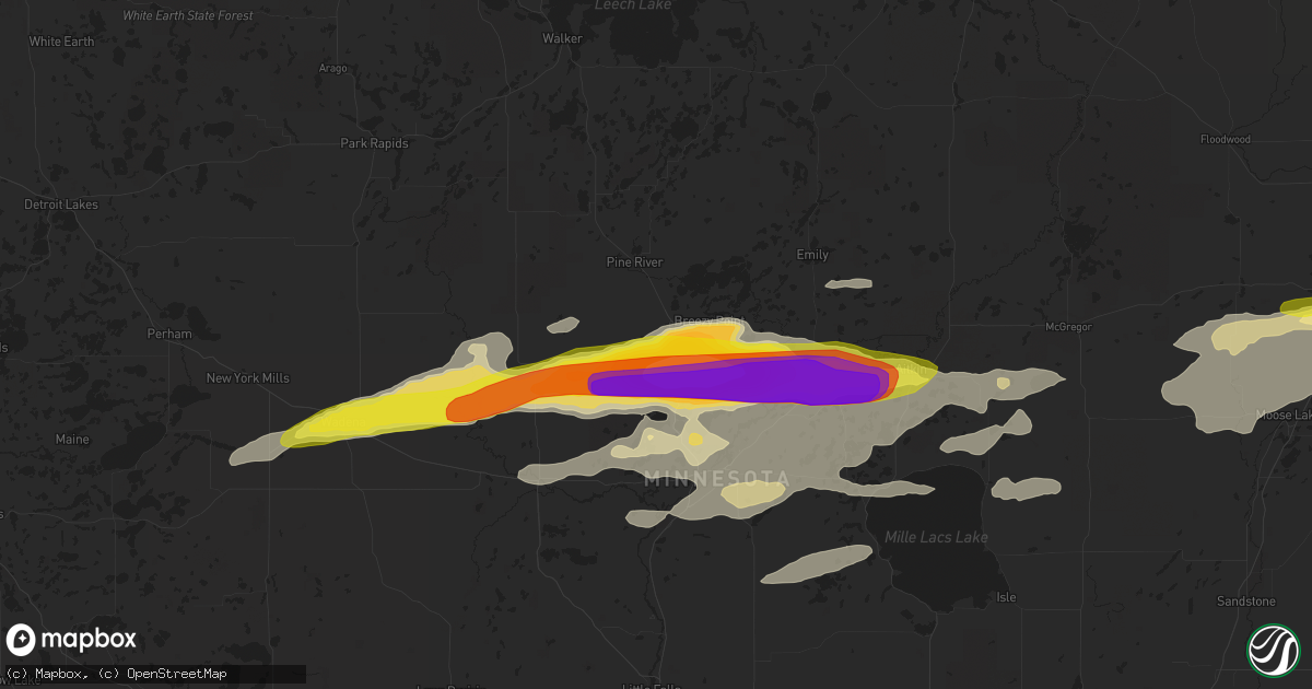 Hail map in Pequot Lakes, MN on June 19, 2016