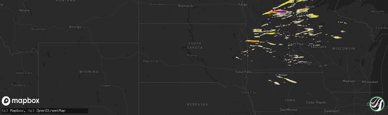 Hail map in South Dakota on June 19, 2016