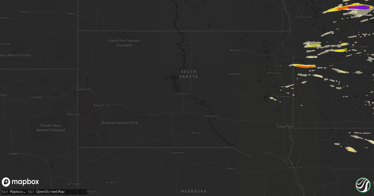Hail map in South Dakota on June 19, 2016