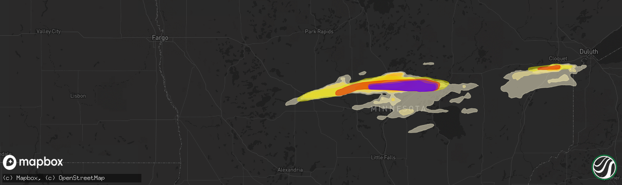 Hail map in Wadena, MN on June 19, 2016