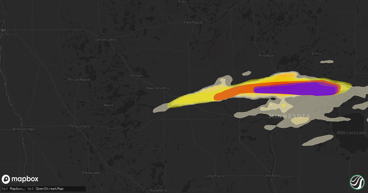 Hail map in Wadena, MN on June 19, 2016