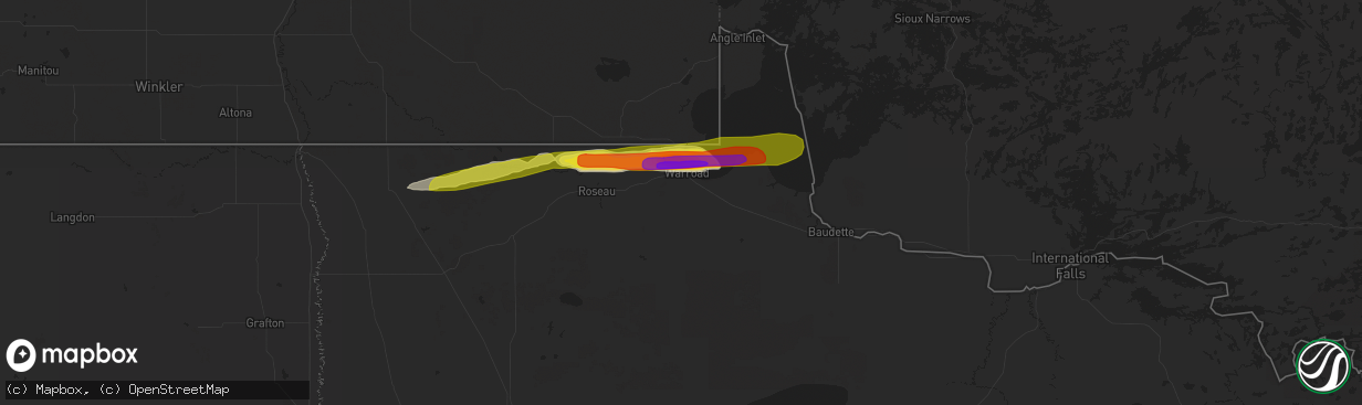 Hail map in Warroad, MN on June 19, 2016