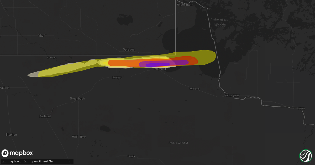 Hail map in Warroad, MN on June 19, 2016