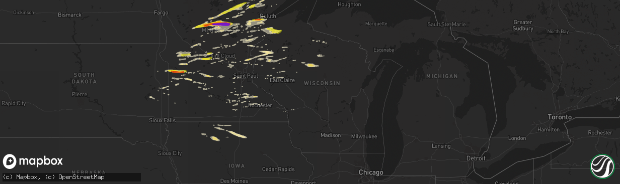 Hail map in Wisconsin on June 19, 2016